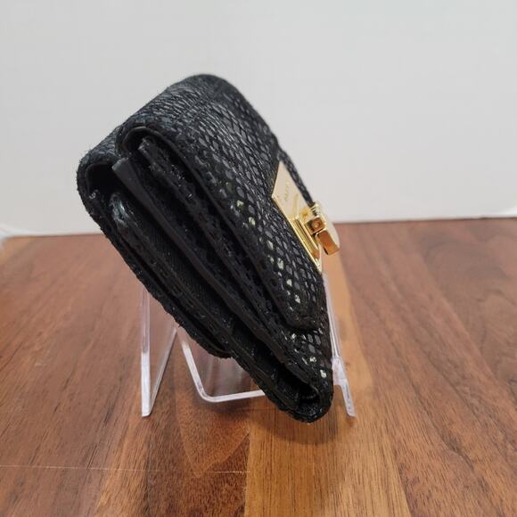 Michael Kors Leather Faux Snakeskin Tri Fold Wallet Card Slots ID Window Gold - Picture 2 of 10